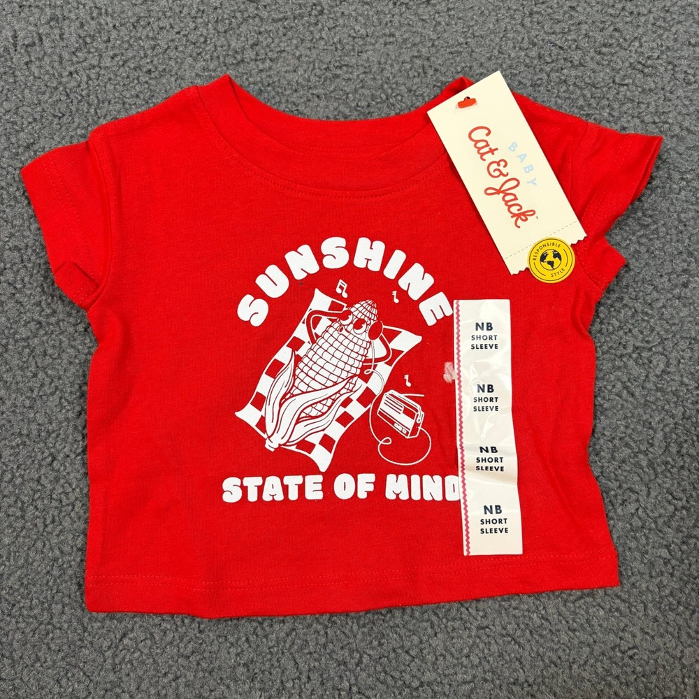 Cat & Jack T-Shirt Baby NB Red Sunshine State of Mind Corn Graphic Short Sleeve